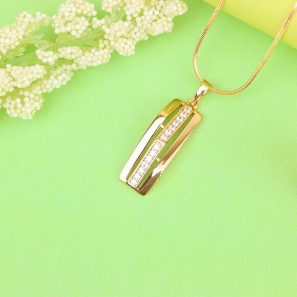 "Vertical Bar Rose Gold Pendant with Crystal Strip, XPPT1574 - Picture 11 of 13